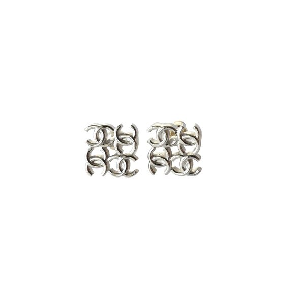 Chanel Four CC Logo Stud Earrings Silver - Picture 1 of 1